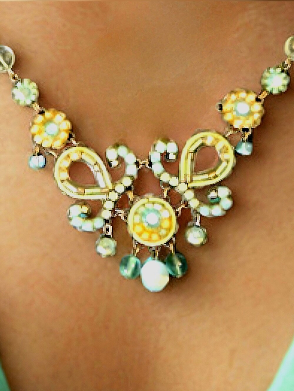 Ayala Bar Turquoise Bib Necklace – Beaded Artisan Statement – Signed